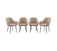 Sillón De Terciopelo De Canalé Y Patas De Metal Negro, Set De 4, Beige