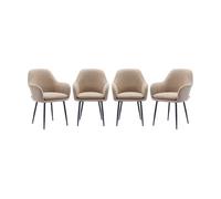 sweeek-Sillón de Terciopelo de canalé y Patas de Metal Negro, Set de 4 Beige - 57x59x84.5 cm