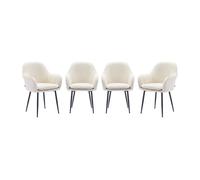sweeek-Sillón de Terciopelo de canalé y Patas de Metal Negro, Set de 4 Blanco Roto - 57x59x84.5 cm