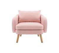 Sillón de terciopelo de peluche con cojín extra grueso，estructura de madera maciza y patas de madera maciza,rosa