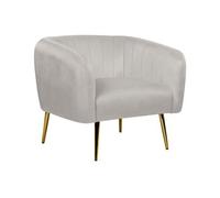 Sillón De Terciopelo Gris Claro Dorado Respaldo Patas Metal Glamour Laconia