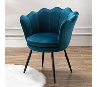Sillón de terciopelo para sala de estar, silla de tocador con patas negras, diseño de flores acolchadas, sillón reclinable para sala de estar/dormitorio, color turquesa