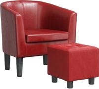 Sillón diseño de cubo con reposapiés cuero sintético rojo tinto