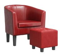 vidaXL Sillón diseño de cubo con reposapiés – Butaca relax, cuero sintético rojo tinto