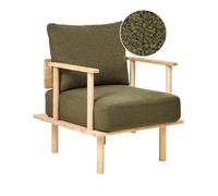 Sillón Estilo Minimalista Estructura De Madera Clara Tapizado En Bouclé Verde Oscuro Asker