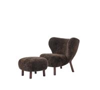 Sillón Exclusivo Little Petra VB1 de Piel de Oveja Color Espresso/roble Teñido Oscuro. Incluye Puf ATD1.