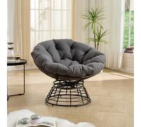 Sillón Giratorio de Mimbre y Acero, Salón y Jardín, Gris, 92.0x67.0 cm