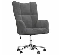 Sillón giratorio de terciopelo gris oscuro con altura ajustable para sala | Costuras elegantes, espuma, rotación de 360 grados, ruedas giratorias, marco de acero, patas cruzadas, 110 kg
