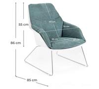 Sillón Grace con estructura de polipropileno y base de metal, asiento tapizado con tela color turquesa: diseño moderno