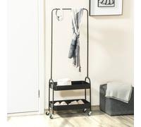 HOMCOM Perchero con Zapatero Perchero con Ruedas con Barra para Colgar y 2 Cestas para Entrada Dormitorio Salón 56,5x31,5x152,5cm Negro Aosom España