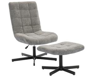 Sillón HOMCOM para salón con reposapiés, sillón giratorio de terciopelo sin reposabrazos, altura ajustable, respaldo reclinable en 4 posiciones, asiento acolchado, sillón para dormitorio, gris