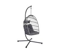 Sillón huevo suspendido de acero, mimbre, poliéster, toscana, antracita, 105x105x196 cm