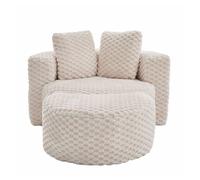 Sillón individual 130×115×103 cm - extra grande, sin estructura, con puff, asiento mullido de felpa sintética, cómodo para salón/dormitorio - beige