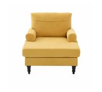 Sillón individual de chenilla grande - minimalista, patas de madera, respaldo y reposabrazos cómodos, bolsillos laterales de almacenamiento - mostaza