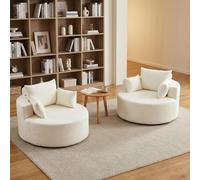 Sillón Individual de Chenilla, Sofá Moderno para Salón, Beige, Set de 2