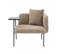 Sillón individual moderno 1 plaza - respaldo de tela cómodo, dos compartimentos de almacenamiento, mesa auxiliar minimalista con estructura metálica resistente - color caqui