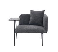 Sillón individual moderno - respaldo de tela cómodo, dos compartimentos de almacenamiento, mesa auxiliar minimalista con almacenaje y estructura metálica estable - gris oscuro