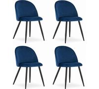 Sillón - Leobert - Modelo Bello - Tapizado en terciopelo azul marino / Patas negras - Juego de 4 unidades