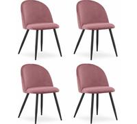 Sillón - Leobert - Modelo Bello - Tapizado en terciopelo rosa oscuro / Patas negras - Juego de 4 unidades