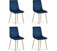 Sillón - Leobert - Modelo Libra - Tapizado en terciopelo azul marino / Patas de madera - 45 x 54 x 86,5 cm - Juego de 4 unidades