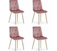 Sillón - Leobert - Modelo Libra - Tapizado en terciopelo rosa, patas de madera - 45 x 54 x 86,5 cm - Juego de 4 unidades