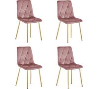 Sillón - Leobert - Modelo Libra - Tapizado en terciopelo rosa / Patas doradas - 45 x 54 x 86,5 cm - Juego de 4 unidades