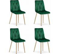 Sillón - Leobert - Modelo Libra - Tapizado en terciopelo verde oscuro / Patas de madera - 45 x 54 x 86,5 cm - Juego de 4 unidades