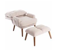 Sillón lounge con reposapiés - respaldo 5 posiciones, reclinable, con bandeja lateral - beige