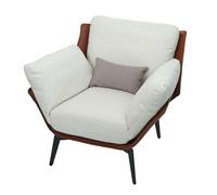 Sillón lounge/sillón cóctel con asiento y respaldo tapizados en pvc marrón oscuro y tela crema con ribete metálico negro 04_0006840