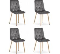 Sillón - Marca Leobert - Modelo Libra - Tapizado en terciopelo gris oscuro / Patas de madera - Dimensiones: 45 x 54 x 86,5 cm - Juego de 4 unidades
