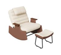 Sillón Mecedora Beige de Borreguito con Reposapiés, Respaldo Reclinable en 3 Posiciones y Reposacabezas, Butaca Relax para Salón, Dormitorio y Rincón de Lectura