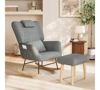 Sillón mecedora con reposapiés, material Sherpa, patas de madera, gris | Estilo escandinavo, tejido sherpa suave, patas de madera robustas, ideal para salón, dormitorio y dormitorio infantil
