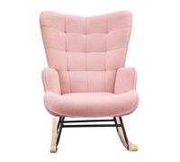 Sillón Mecedora de Borreguito Rosa, Butaca Relax con Respaldo Alto, Reposabrazos y Patines de Madera