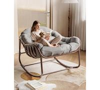 Sillón mecedora de ratán al aire libre, sillas grandes papasan con asiento acolchado, estructura de metal, sillas mecedoras de jardín con apoyabrazos para sala de estar, dormitorio, jardín o césped