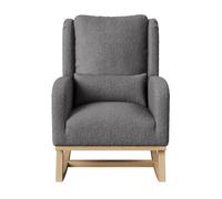 Sillón Mecedora de Tela Teddy Gris, Butaca Relax con Reposabrazos, Respaldo Alto, Bolsillos Laterales y Patines de Madera para Salón, Dormitorio y Lectura