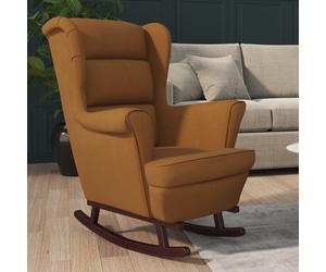 Sillón mecedora "Horschbach" tapizado en terciopelo, con estructura de madera maciza en color marrón. Dimensiones (ancho/alto/profundidad): 78x97x93 cm