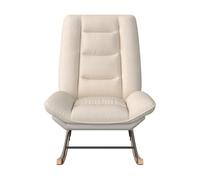 Sillón Mecedora Relax Beige y Gris con Respaldo Ajustable, Butaca Balancín de Lino y Tela Técnica con Patines de Madera