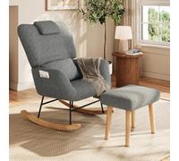 Sillón mecedora Relax con reposapiés, mecedora acolchada, gris | Sillón relax con bolsillos laterales y respaldo alto y cojín lumbar, sillón de lectura, sillón de lactancia o terraza