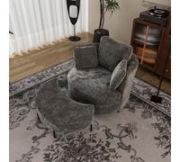 Sillón moderno de gran tamaño con taburete de almacenamiento en forma de luna, 3 cojines individuales, acolchado de alta elasticidad, cómodo sillón de lectura para salón, dormitorio y arbei, color