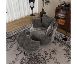 Sillón moderno de gran tamaño con taburete de almacenamiento en forma de luna, 3 cojines individuales, acolchado de alta elasticidad, cómodo sillón de lectura para salón, dormitorio y arbei, color