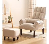 Sillón moderno de mediados de siglo con otomana, silla tapizada para sala de estar, dormitorio y oficina, respaldo alto y patas de madera, sofá pequeño Slish