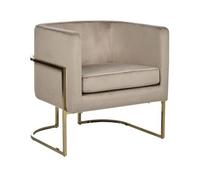 Sillón Moderno Glamuroso Respaldo Redondo Decorativo Estructura Dorada Terciopelo Gris Pardo Sirkka