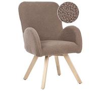 Sillón Moderno Patas De Madera Marrón Agradable Bouclé Tapicería Reposabrazos Patrón Liso Bjarn