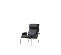 Sillón Muno LN17 con Apoyabrazos y Respaldo Alto en Cromo Oscuro y Piel Noble Negra