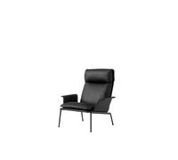 Sillón Muno LN17 con Reposabrazos y Respaldo Alto en Negro Cálido/piel Noble Negra