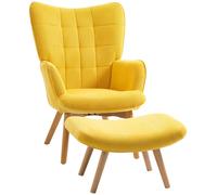 HOMCOM Sillón de Acento con Otomana Sillón Reclinable en Textura de Cordón Sillón de Brazos con Patas de Madera para Sala de Estar Aosom España