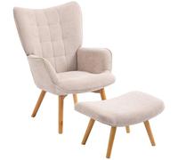 Sillón orejero HOMCOM con reposapiés, sillón reclinable, sillón tapizado con aspecto de cuerda, color beige