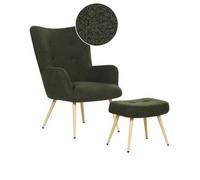 Sillón Orejero Moderno De Mediados De Siglo Tapizado De Bouclé Verde Oscuro Con Reposapiés Vejle Ii