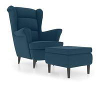Sillón Orejero Y Taburete De Terciopelo Azul Vidaxl