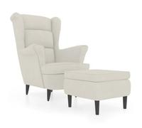 Sillón Orejero Y Taburete De Terciopelo Crema Vidaxl